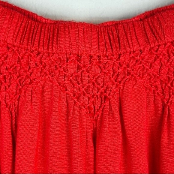 KAS New York Red Smocked Cold Shoulder Boho Top S - Picture 3 of 9
